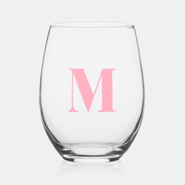 Vaso De Vino Letra inicial monograma moderno rosado para bebé (Anverso)