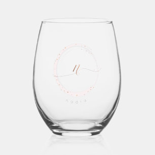 Vaso De Vino Letra monograma de guión dorado Rosa N