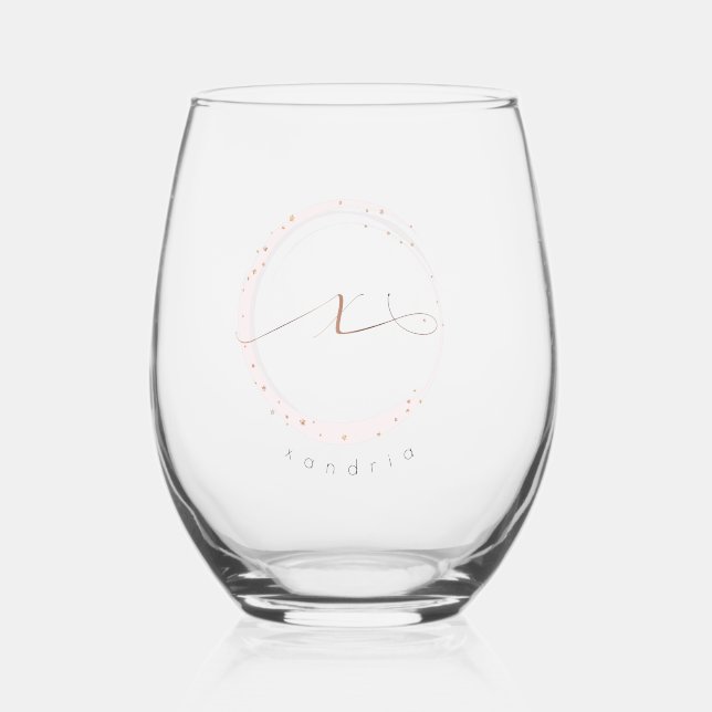 Vaso De Vino Letra monograma de guión dorado Rosa X (Anverso)
