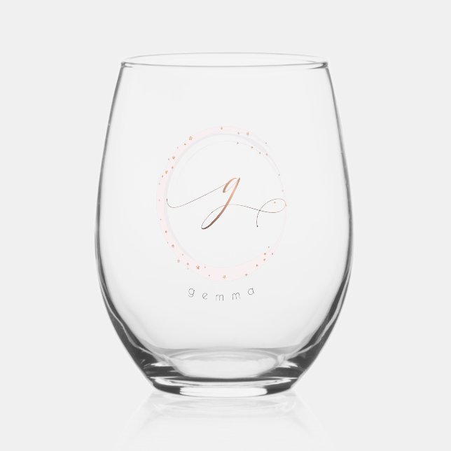 Vaso De Vino Letra monograma G de guión dorado Rosa (Anverso)