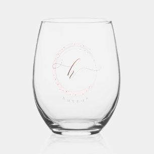Vaso De Vino Letra monograma H de guión dorado Rosa