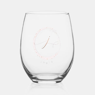 Vaso De Vino Letra monograma J de guión dorado de Rosa