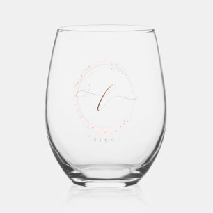Vaso De Vino Letra monograma L de guión dorado Rosa