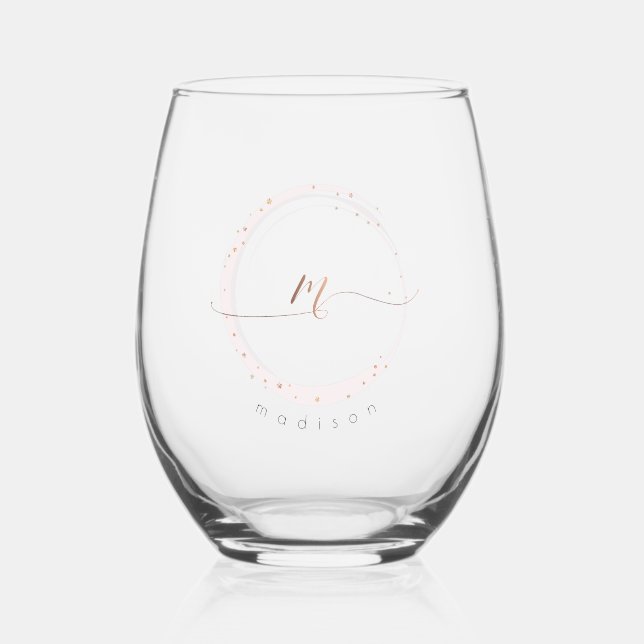 Vaso De Vino Letra monograma M de guión dorado Rosa (Anverso)