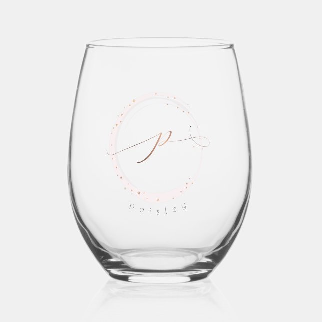 Vaso De Vino Letra monograma P de guión dorado Rosa (Anverso)