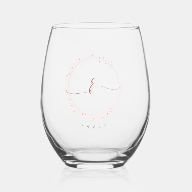 Vaso De Vino Letra monograma R de guión dorado Rosa (Anverso)