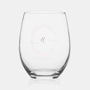 Vaso De Vino Letra monograma U de guión dorado Rosa