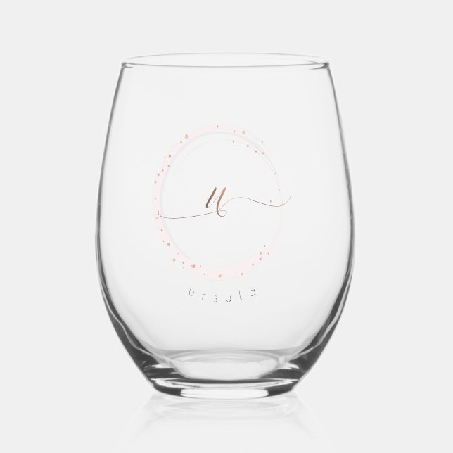 Vaso De Vino Letra monograma U de guión dorado Rosa (Anverso)