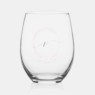 Vaso De Vino Letra monograma V de guión dorado Rosa
