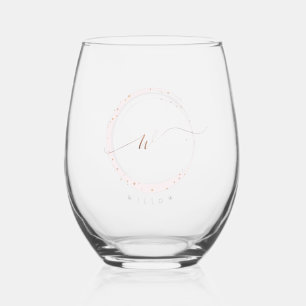 Vaso De Vino Letra monograma W de guión dorado Rosa