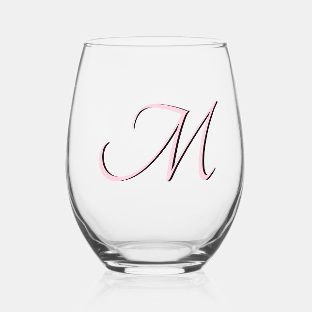Vaso De Vino Letra pastel rosa trendy elegante monograma inicia (Anverso)