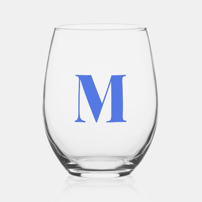 Vaso De Vino Letra real azul moderno monograma inicial (Anverso)