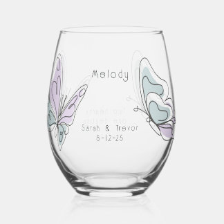 Vaso De Vino Lilac minimalista moderno y mariposa azul turbia