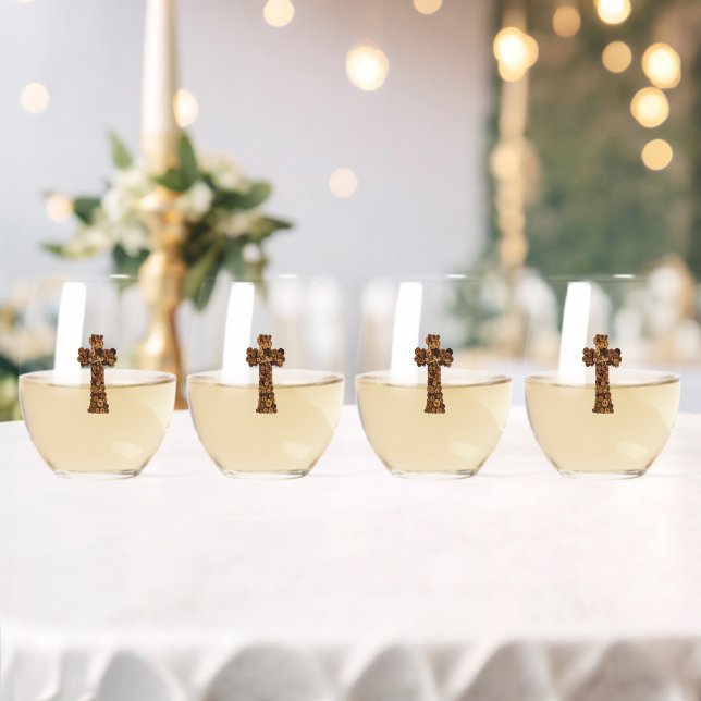 Vaso De Vino lindo Cruz cristiano de botón de madera (Insitu (Boda))