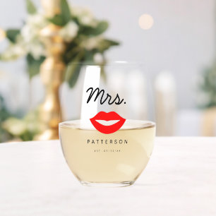 Vaso De Vino Lips rojas modernas Sra. Boda