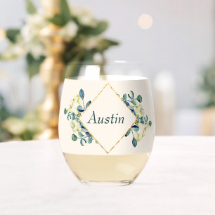 Vaso De Vino Lirio de Calla Blanca y Eucalipto