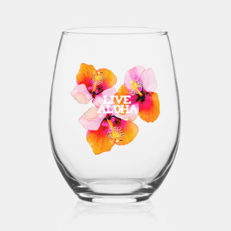 Vaso De Vino Live Aloha Hibiscus Floral Tropical Flowers Hawaii