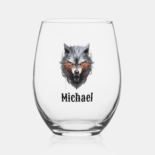 Vaso De Vino Lobo Gruñón Personalizado (Anverso)