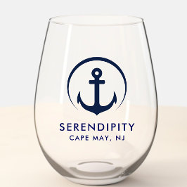 Vaso De Vino Logotipo de barco de anclaje moderno