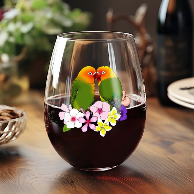 Vaso De Vino Loros Lindos Flores Tropicales Pájaro Romántico (Subido por el creador)