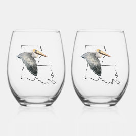 Vaso De Vino Louisiana Pelican Stemless Wine Glass - 2 set