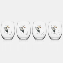 Vaso De Vino Louisiana Pelican Stemless Wine Glass - 4 set