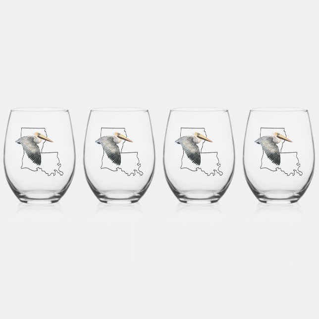 Vaso De Vino Louisiana Pelican Stemless Wine Glass - 4 set (Anverso)