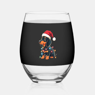 Vaso De Vino Luces de Navidad Dachshund Sombrero de Santa Navid