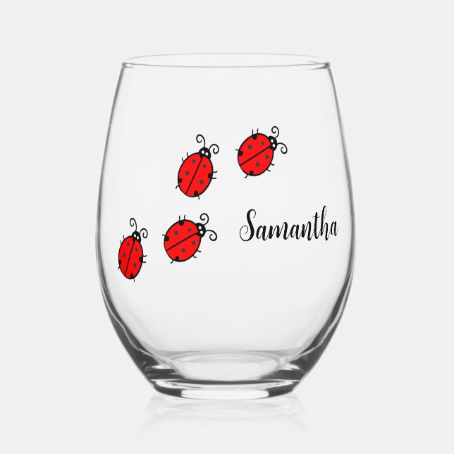 Vaso De Vino Lucky Ladybugs Diseño Vidrio (Anverso)