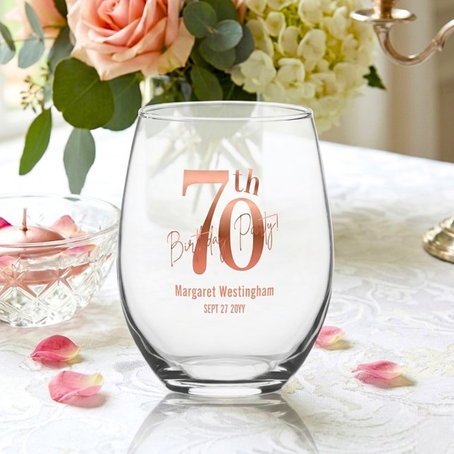 Vaso De Vino Luxury Chic Rose Gold Elegant 70th Birthday (Subido por el creador)