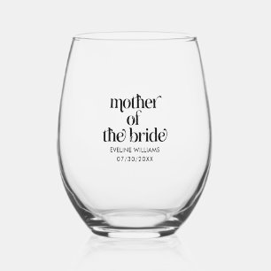 Vaso De Vino Madre De La Novia Elegante Tipografía Retro Negra