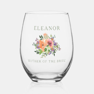Vaso De Vino Madre de la novia personalizada Floral naranja acu