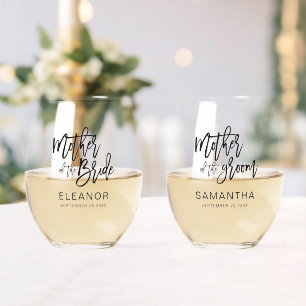 Vaso De Vino Madre de la novia y regalo de Groom Nombre de Boda