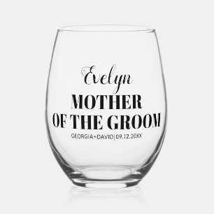 Vaso De Vino Madre del novio nombre boda de tipografía negra