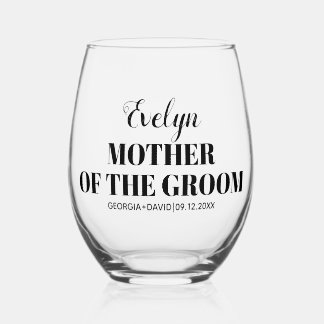 Vaso De Vino Madre del novio nombre boda de tipografía negra