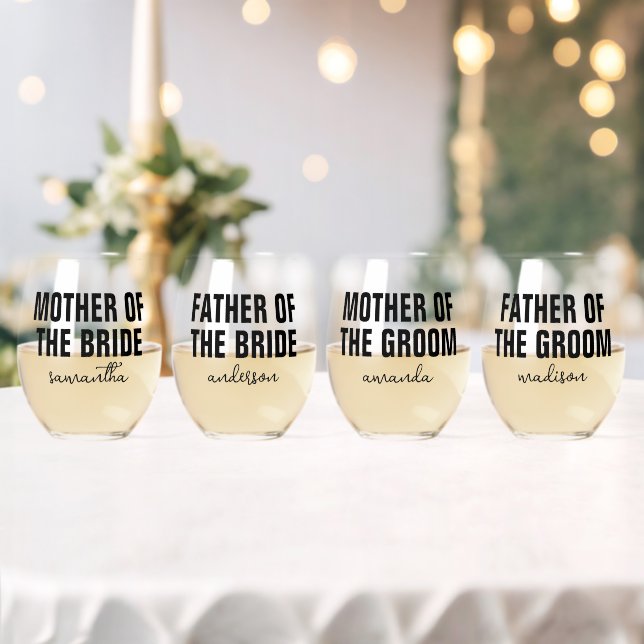 Vaso De Vino Madre y padre Boda de novia Groom (Insitu (Boda))