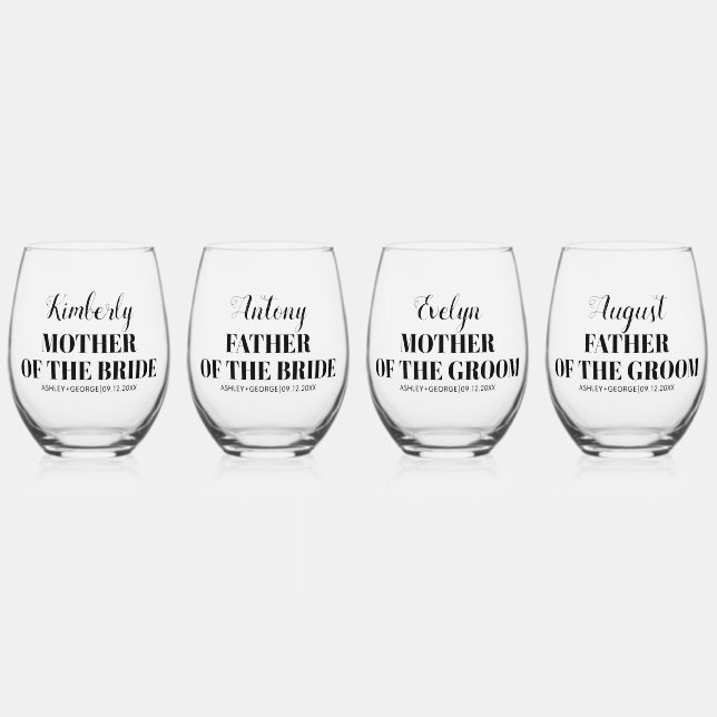 Vaso De Vino Madre y padre del boda de la novia y del novio (Anverso)