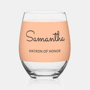Vaso De Vino Madrina de Honor Monograma Boda Elegante Melocotón