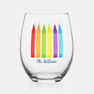 Vaso De Vino Maestra Cute Crayon Elemental Personalizada