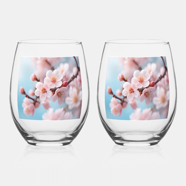 Vaso De Vino Magia de Flor de Cerezo Rosa (Anverso)