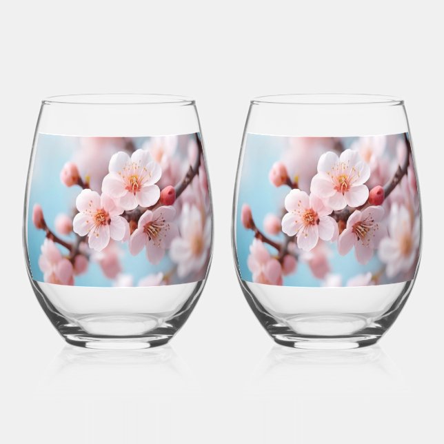 Vaso De Vino Magia de Flor de Cerezo Rosa   (Anverso)