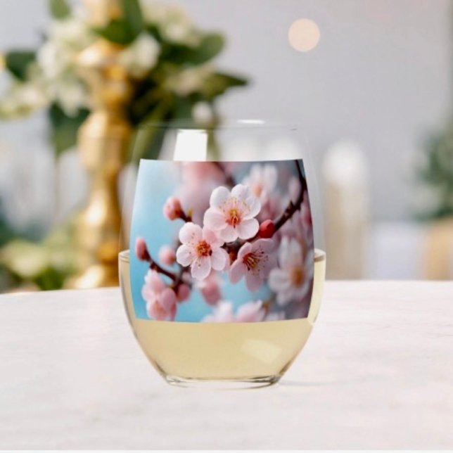 Vaso De Vino Magia de Flor de Rosa  (Pink Blossom Magic Stemless Wine Glass Dimensions: 4.25” height x 3.375” diameter 16 oz capacity. 
)