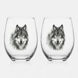 Vaso De Vino Majestuoso Lobo Gris Impresionante acuarela Vida s