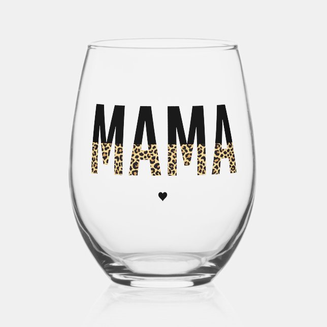 Vaso De Vino Mama Leopard print Typography Mom Gifts (Anverso)