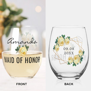 Vaso De Vino Manada de honor Purpurina de oro Geo Amarillo Flor