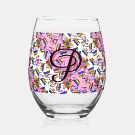 Vaso De Vino Mandalá de Arcoíris Monograma Orgullo - Geométrico