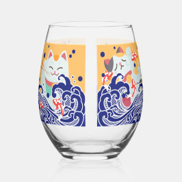 Vaso De Vino MANEKI NEKO afortunado gato Stemless Wine Glass