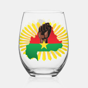 Vaso De Vino Mapa de Burkina, bandera y puño de la revolución