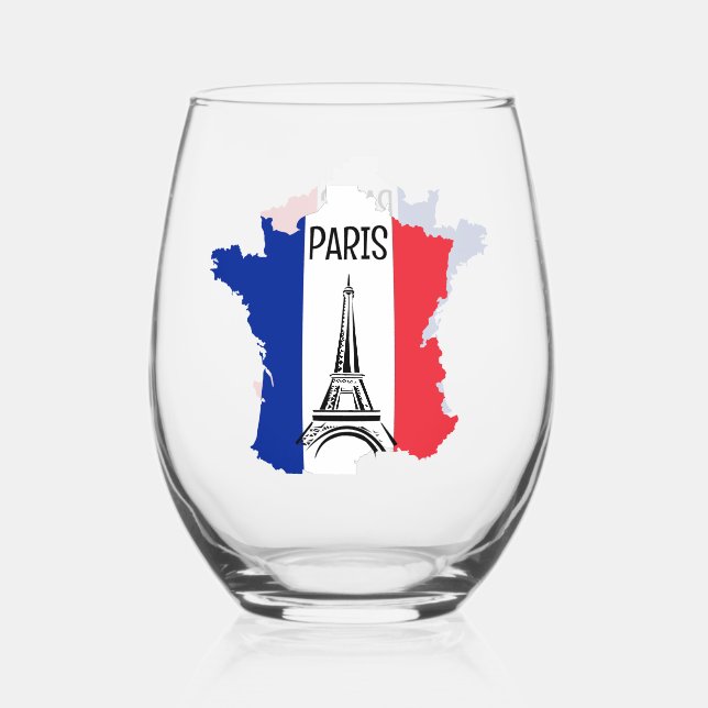 Vaso De Vino Mapa de Francia Diseño Torre Eiffel (Anverso)