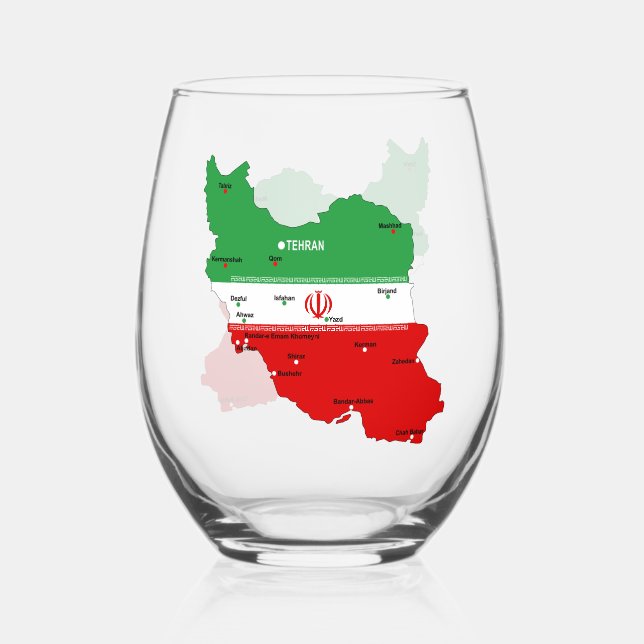 Vaso De Vino Mapa de Irán con bandera y emblema (Anverso)